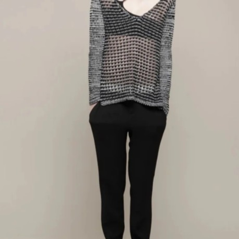 Helmut Lang Black and Gray Off-the-Shoulder Sweater